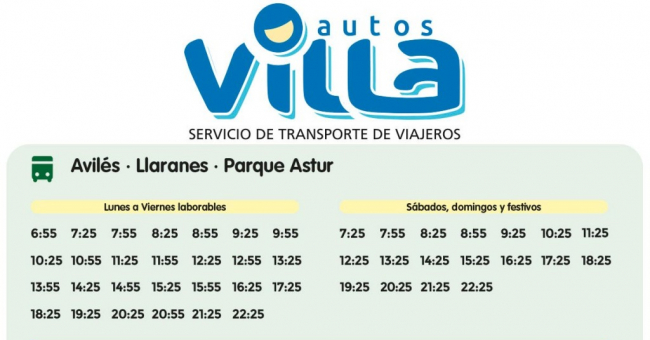 Tabla de horarios y frecuencias de paso Línea 15: Avilés - Llaranes - Parque Astur