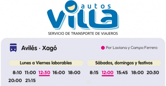 Tabla de horarios y frecuencias de paso Línea Xagó: Avilés - Xagó